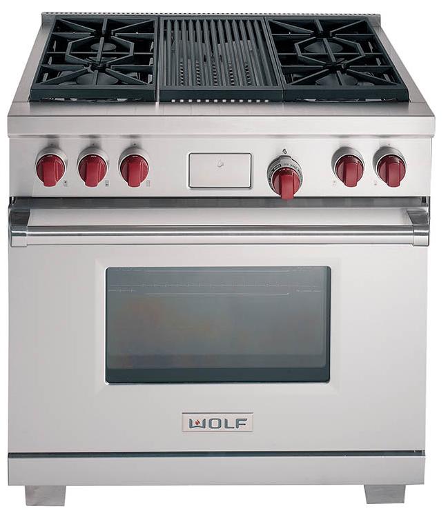 Wolf DF364C 36" Freestanding Dual Fuel Range with 4 Burners and